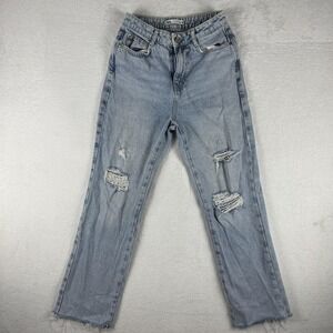 Zara Jeans Womens 4 Blue Distressed High Rise Straight Leg Raw Hem Denim Pants